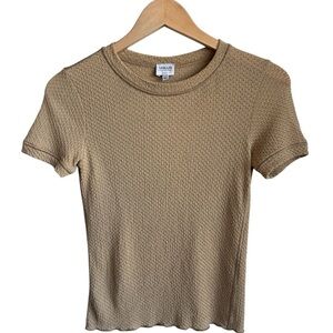ARMANI COLLEZIONI Short Sleeve Textured Stretch Knit Top | Tan Camel Small US 6